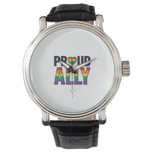 Proud Ally Vintage Rainbow Heart T-Shirt Design_1 Watch