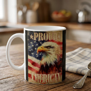 Proud American. Bald Eagle and United States Flag Coffee Mug