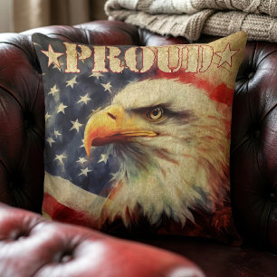 Proud American. Bald Eagle and United States Flag Cushion