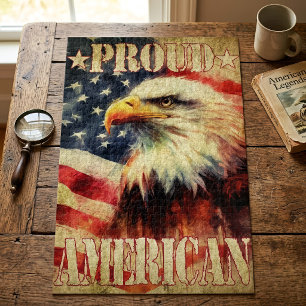Proud American. Bald Eagle and United States Flag  Jigsaw Puzzle