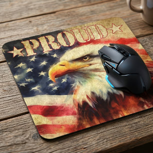 Proud American. Bald Eagle and United States Flag  Mouse Mat