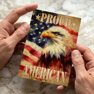 Proud American. Bald Eagle and United States Flag Postcard