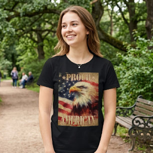 Proud American. Bald Eagle and United States Flag  T-Shirt