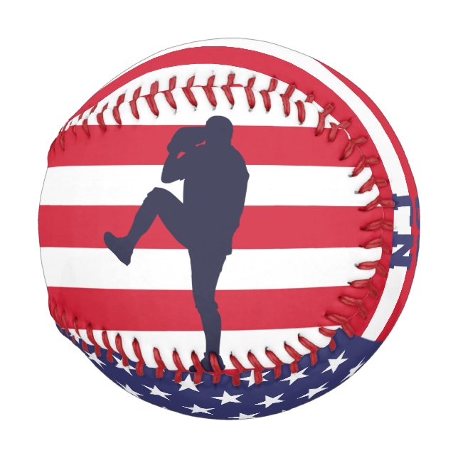 Proud American Baseball Pitcher Silhouette US Flag (Front Right)