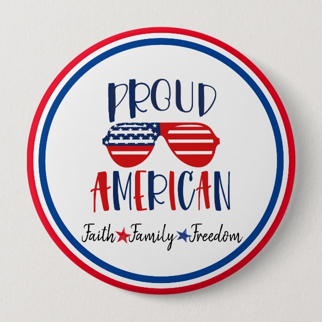 Proud American Button - Red White Blue Patriotic (Front)