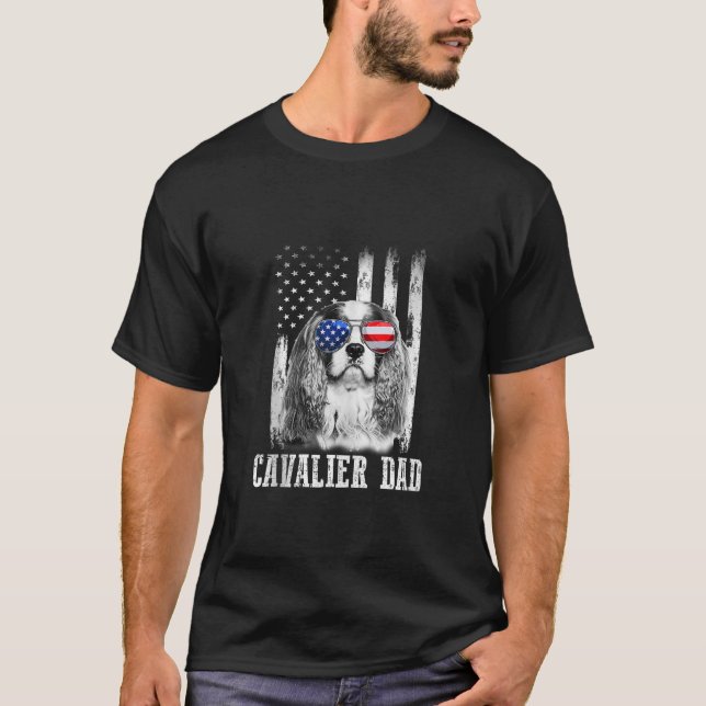 Proud American Cavalier Flag Funny Dog Dad Mum Tan T-Shirt (Front)