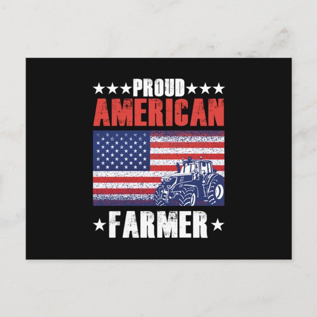 Proud American Farmer USA Flag Tractor Farm Farmin Postcard (Front)