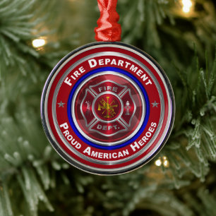 Proud American Firefighter Christmas Metal Tree Decoration