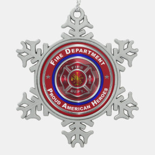 Proud American Firefighter Snowflake Pewter Christmas Ornament