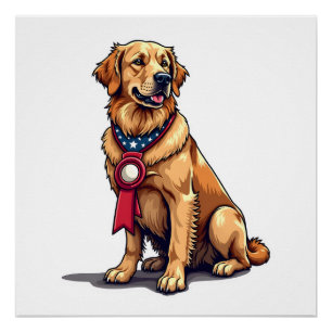 Proud American Golden Retriever Vintage Tee 4 Poster