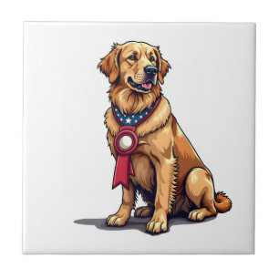Proud American Golden Retriever Vintage Tee 4 Tile