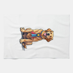 Proud American Golden Retriever Vintage Tee Tea Towel