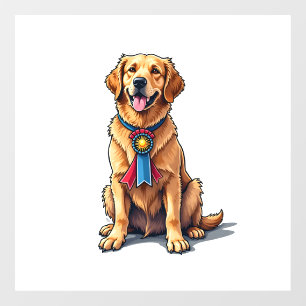 Proud American Golden Retriever Vintage Tee Window Cling