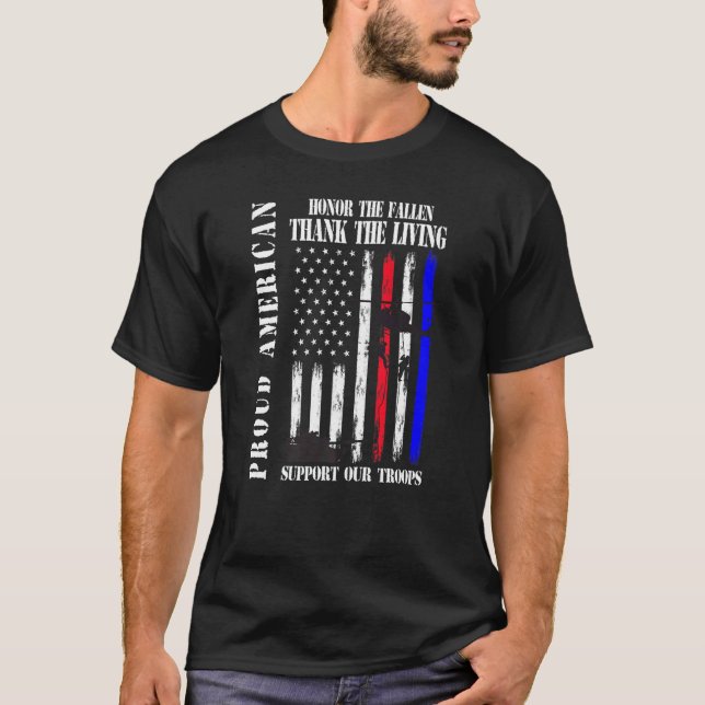 Proud American Honour The Fallen Thank You Veteran T-Shirt (Front)