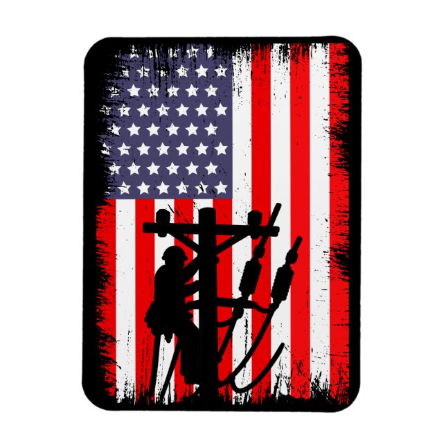 Proud American Lineman Patriotic Utility Worker Magnet (Vertical)