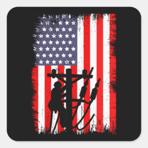 Proud American Lineman Patriotic Utility Worker Square Sticker