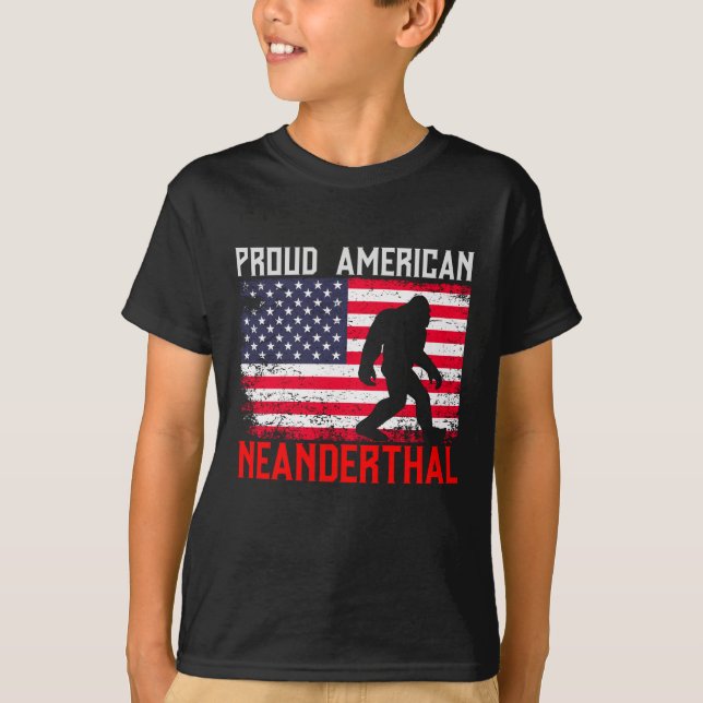 Proud American Neanderthal | USA Flag & Bigfoot T-Shirt (Front)