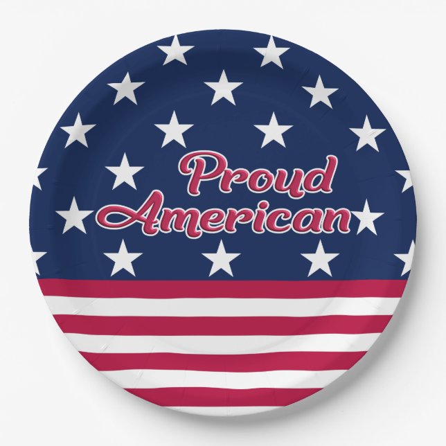 Proud American patriotic star & stripes usa Paper Plate (Front)