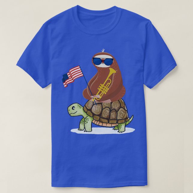 Proud American Turtle Riding Sloth T-Shirt (Design Front)