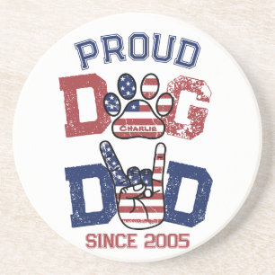 Proud American USA Pet Dog Dad Lover US Flag Coaster