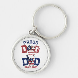 Proud American USA Pet Dog Dad Lover US Flag Keych Key Ring