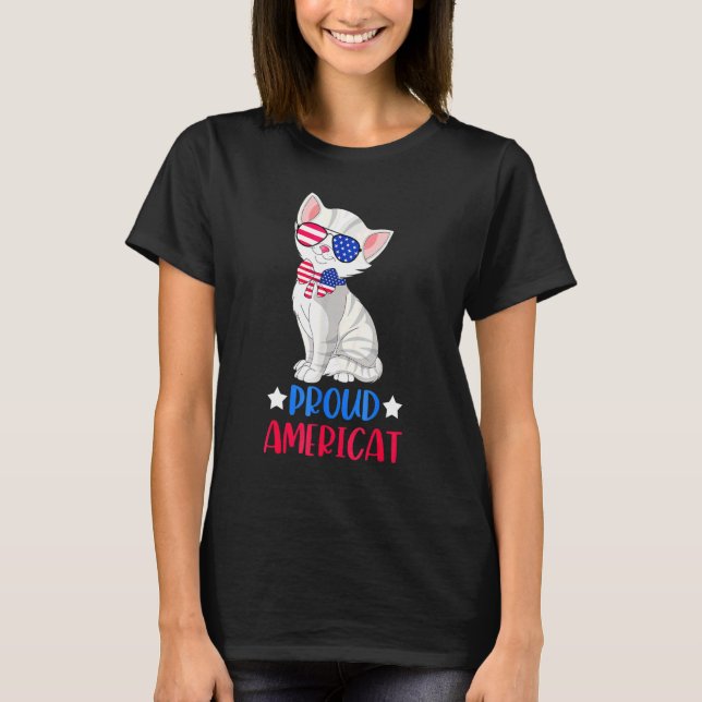 Proud Americat Men Women 4th Of July Cat T-Shirt (Front)