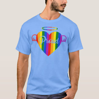 Proud Angel Heart LGBTQ Rainbow Pride Flag Heart  T-Shirt