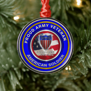 Proud Army Adjutant General Veteran Metal Tree Decoration