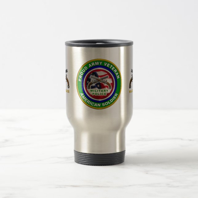 Proud Army Military Police Corps Veteran Travel Mug (Center)