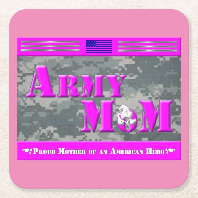 Proud Army Mum of a Soldier Square Paper Coaster (Front)