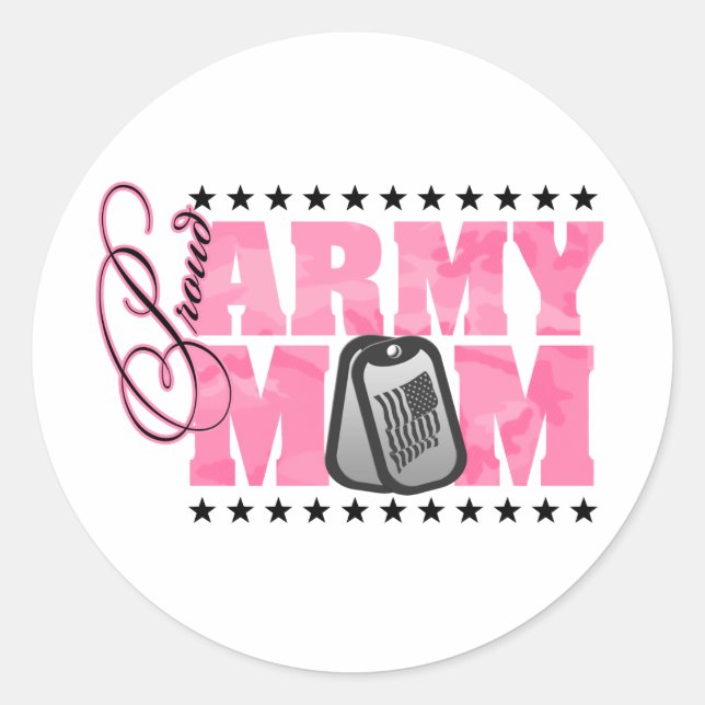 Proud Army Mum Pink Camo Classic Round Sticker (Front)