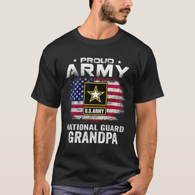 Proud Army National Guard Grandpa With American Fl T-Shirt (Front)