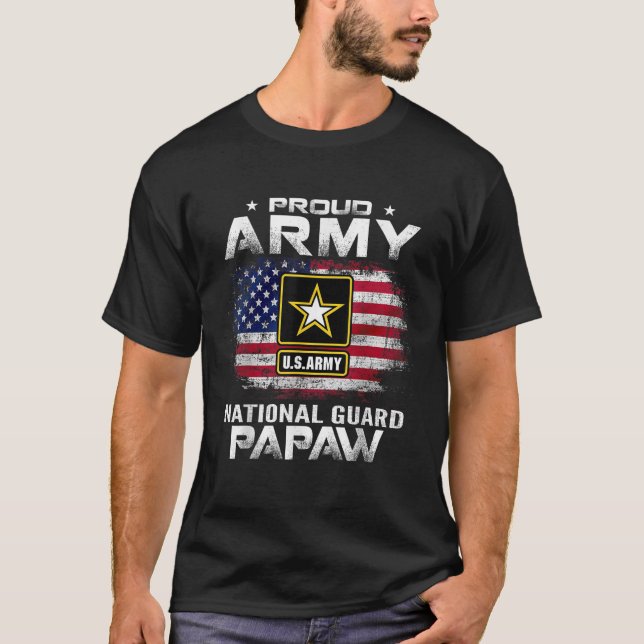 Proud Army National Guard Papaw With American Flag T-Shirt (Front)