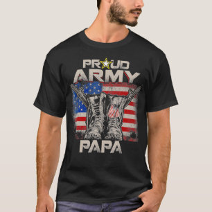 Proud Army Papa America Flag US Military Pride  T-Shirt
