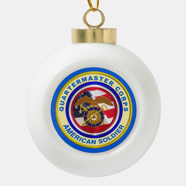 Proud Army Quartermaster Corps Veteran Ceramic Ball Christmas Ornament (Front)
