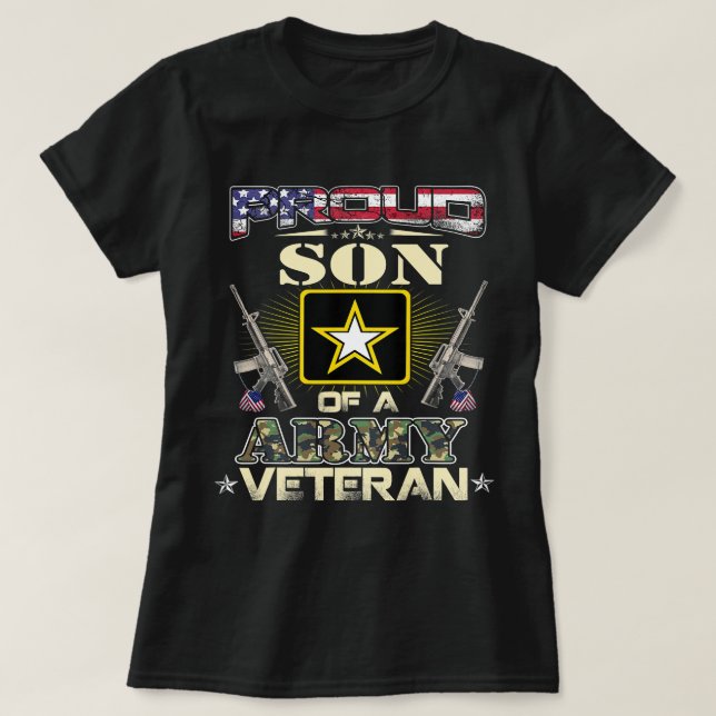Proud Army Son Veteran USA Flag Gifts For Fathers  T-Shirt (Design Front)