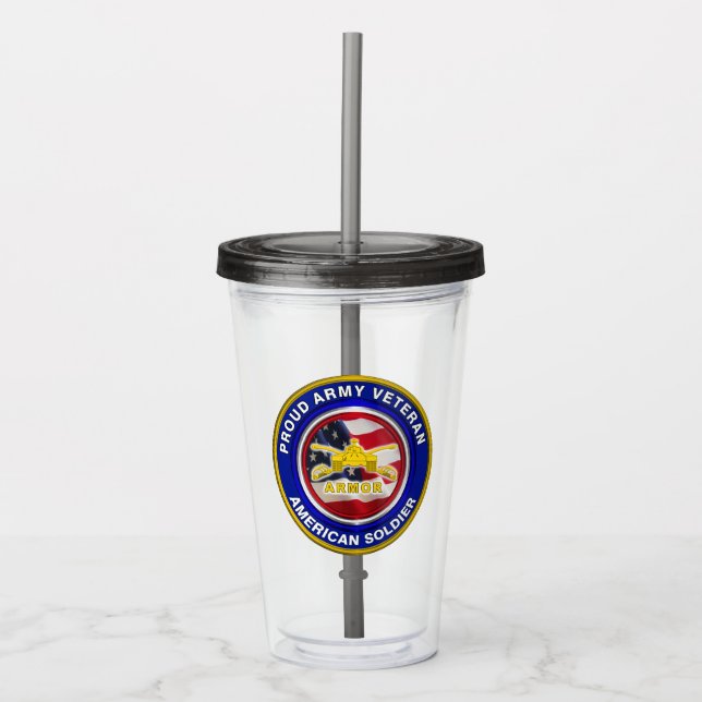 Proud Army Veteran Armour Soldier Acrylic Tumbler (Front)