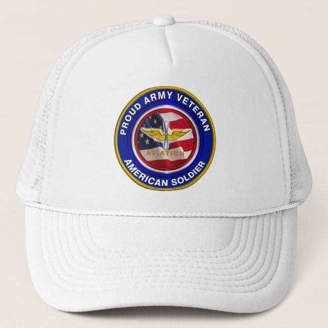 Proud Army Veteran Aviation Soldier Trucker Hat (Front)