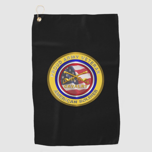 Proud Army Veteran Cavalry Soldier Golf Towel (Front)