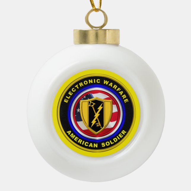 Proud Army Veteran Electronic Warfare Ceramic Ball Christmas Ornament (Front)