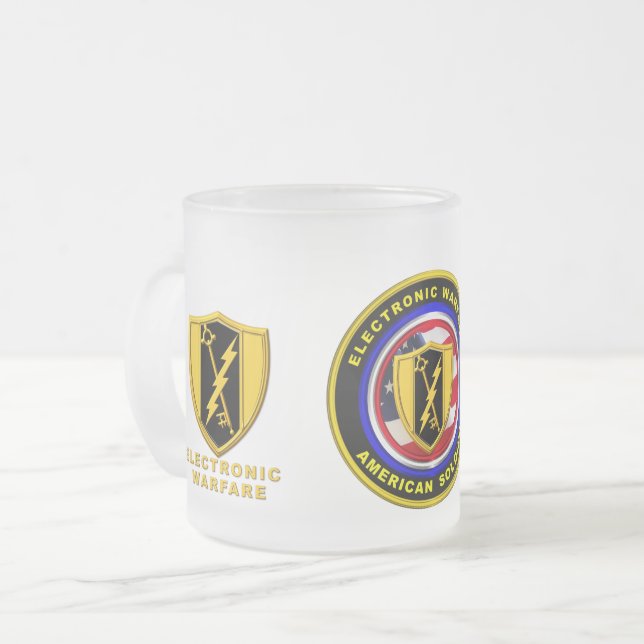 Proud Army Veteran Electronic Warfare Frosted Glass Coffee Mug (Front Left)