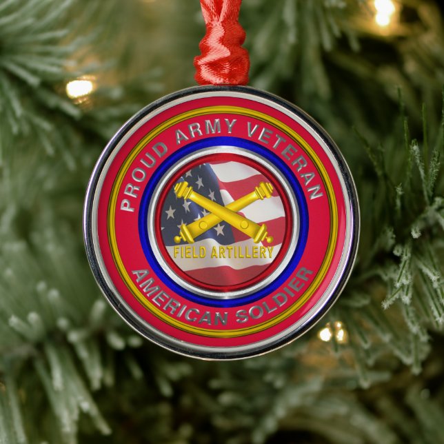 Proud Army Veteran Field Artillery Christmas Metal Tree Decoration (Tree)