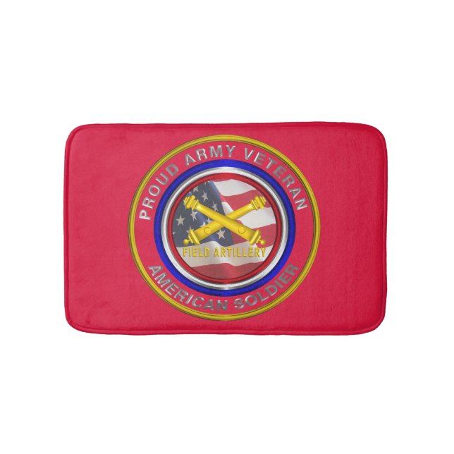 Proud Army Veteran Field Artillery Soldier Bath Mat (Front)