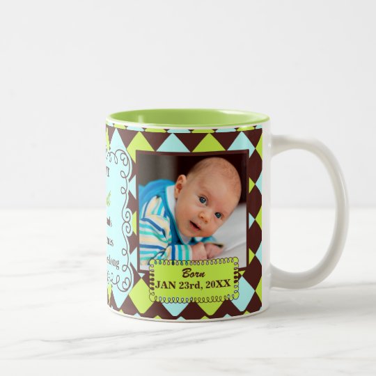 Proud Aunt Green and Brown Arglye Baby Photos Two-Tone Coffee Mug