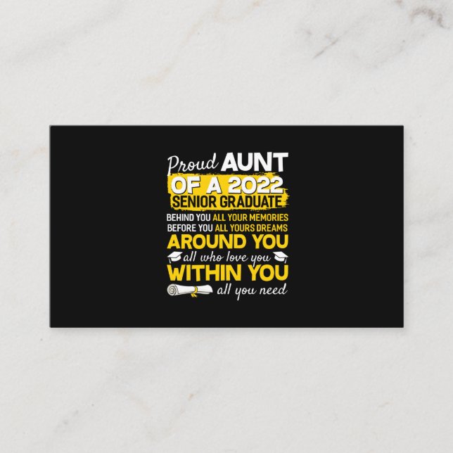 Proud Aunt Of A 2022 Senior Graduate Senior 22 Business Card (Front)