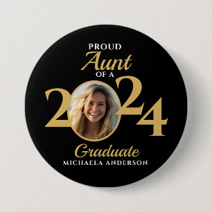 Proud Aunt of a 2024 Graduate Photo & Name 7.5 Cm Round Badge