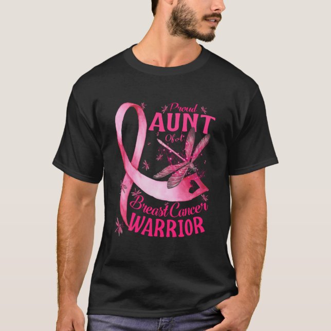Proud Aunt Of A Breast Cancer Warrior Awareness T-Shirt (Front)