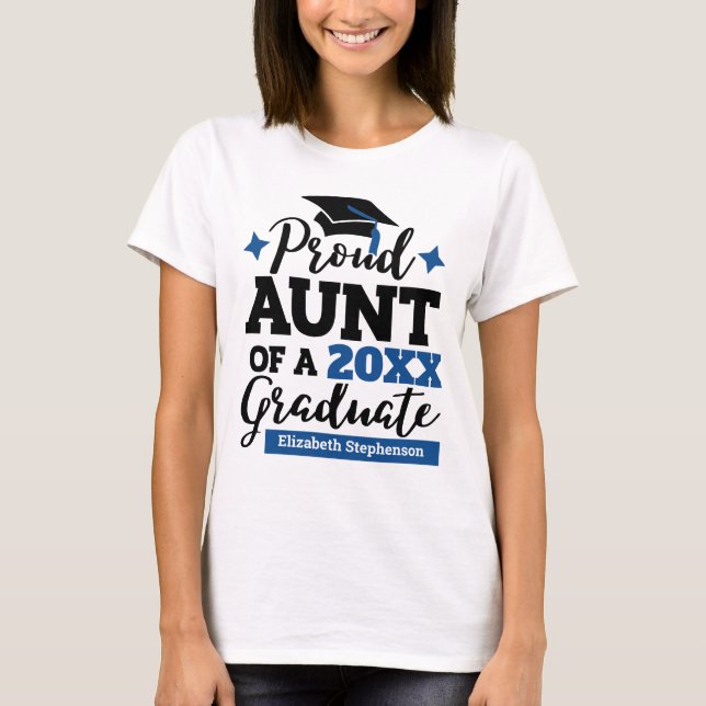 Proud Aunt of a graduate black blue  T-Shirt (Front)