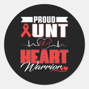 Proud Aunt Of A Heart Warrior Heart Disease Awaren Classic Round Sticker