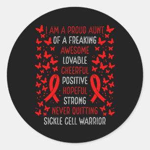 Proud Aunt Of Sickle Cell Warrior Awareness Ribbon Classic Round Sticker